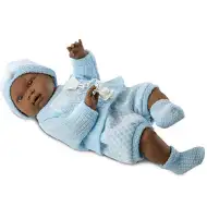 Afroamerické miminko v modrém oblečení o velikosti 45 cm.