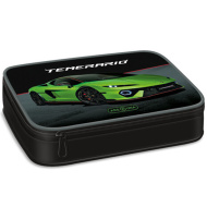 Ars Una: Zelený penál s motivem Lamborghini, vícepatrový, 15,5 x 22,5 x 4,5 cm