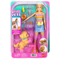 Barbie sada na venčení psa a jízdu na kolečkových bruslích - blonďatá panenka - Mattel