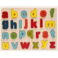 Barevná dřevěná skládačka puzzle ABC s malými písmeny, sada 26 kusů