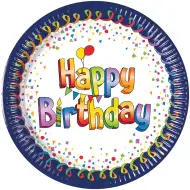 Barevné narozeninové papírové talíře s nápisem "Happy Birthday", sada 8 ks, 20 cm