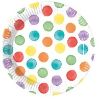Barevné papírové talíře s puntíky, sada 8 ks, 23 cm