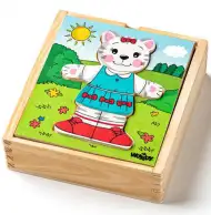 Dřevěné puzzle s oblékací kočkou, 18 dílků - Woodyland