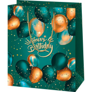 Dárková taška „Happy Birthday“, exkluzivní, zelená, standardní velikosti 11×6×14 cm