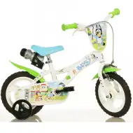 Dětské kolo Bluey 12” s držákem na láhev a pomocnými kolečky v bílo-modro-zelené barvě – kolo Dino Bikes