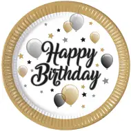 Elegantní narozeninové papírové talíře s nápisem „Happy Birthday“, sada 8 ks