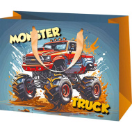 Exkluzivní střední dárková taška s potiskem Monster Trucku 18×23×10 cm