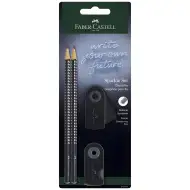 Faber-Castell: GRIP Sparkle sada 4 černých grafitových tužek s gumou a ořezávátkem