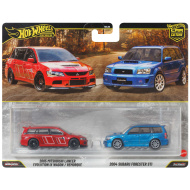 Hot Wheels Deluxe: 2005 Mitsubishi Lancer Evolution IX Wagon a 2004 Subaru Forester STI – sada 2 autíček 1:64 - Mattel