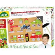 LENA: Hrací sada s kladívkem a korkovou deskou, 64 kusů - Vozidla a doprava