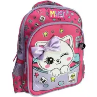 Luna: Must Team kočičí batoh do školky se zaoblenými rohy, mašlí a 2 přihrádkami, 27x10x31 cm