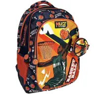 Luna: Must Team školní batoh s motivem basketbalu, oranžovo-modrý, zaoblený, se 3 přihrádkami, 32x18x43 cm
