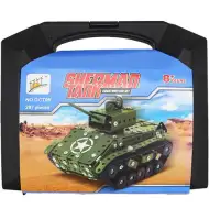 Model tanku Sherman z kovu, stavebnice s 287 díly v kufru.