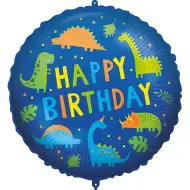Narozeninový fóliový balónek – s nápisem „Happy Birthday“, s motivem dinosaura, 46 cm
