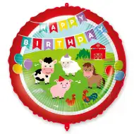 Narozeninový fóliový balónek – s nápisem „Happy Birthday“, s motivem farmářských zvířat, 46 cm
