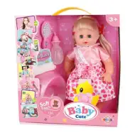 Panenka s vlasy v růžových šatech s doplňky 35 cm