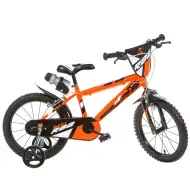 R88 16” dětské kolo s držákem na láhev a postranními kolečky v oranžovo-černé barvě – kolo Dino Bikes