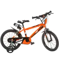 R88 dětské kolo 14” s držákem na láhev a postranními kolečky v oranžovo-černé barvě – jízdní kolo Dino Bikes