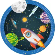 Sada papírových talířů s motivem planet a raket, 8 ks