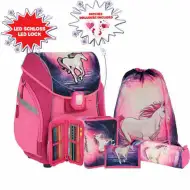 Spirit: Magický jednorožec 3D vzor ergonomická 5dílná školní taška s LED osvětlením 34x22x41cm