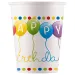 Barevné balónkové narozeninové papírové kelímky s nápisem "Happy Birthday" 200 ml, sada 8 ks