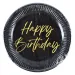 Elegantní černozlaté papírové talíře s nápisem "Happy Birthday", sada 8 ks, 23 cm