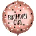 Narozeninový fóliový balónek – s nápisem "Birthday Girl", růžovo-zlatý s hvězdami, 46 cm
